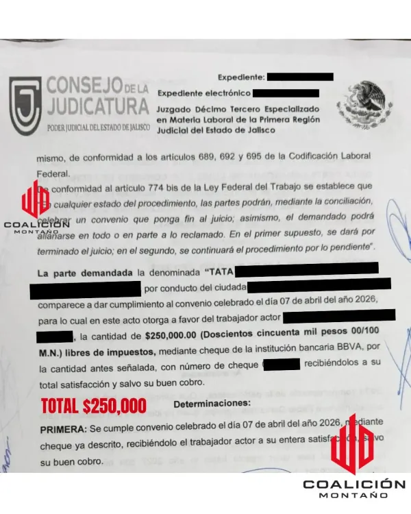 Referencia de persona ayudada por Coalición Montaño